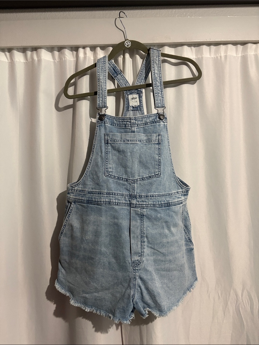 aerie Light Blue Denim Short Overalls